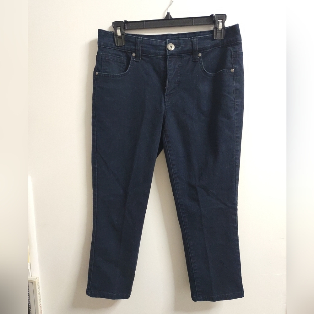 Women's Dark Blue Bandalino Capri Mid Rise Jeans 5 Pockets Design Sz Medium